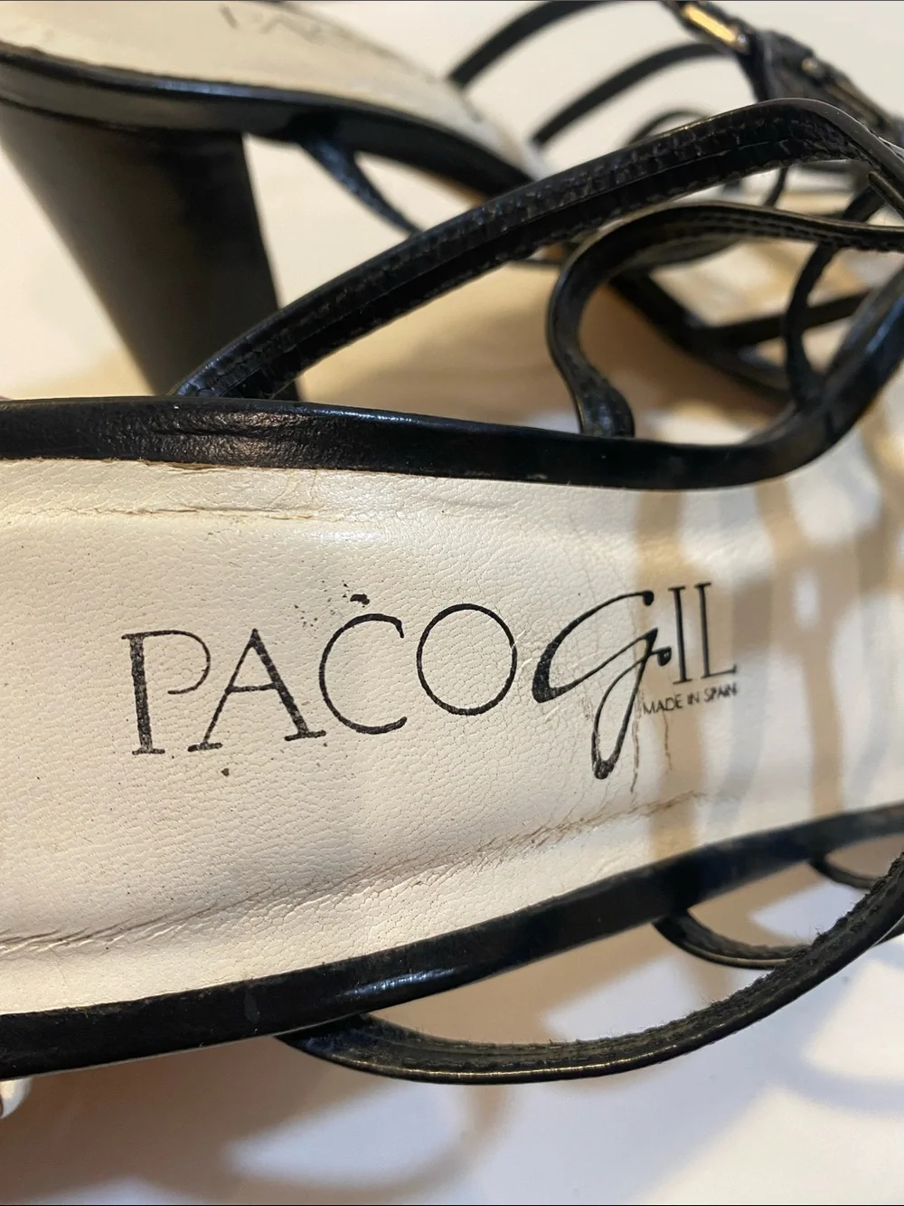 Paco Gil Made In Spain Black Strappy Block Heel Leather  Sandals 7.5 B